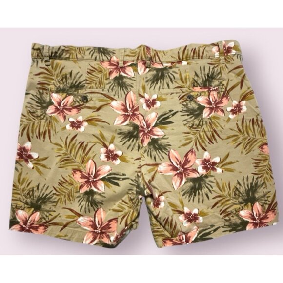 Goodfellow & Co Short Mens 40 Floral Print 7" Flat Front Linden Tropical Tan - Picture 2 of 6